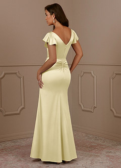 Azazie Roya Moeder van de bruid jurken Zeemeermin Jurk van Stretch Satijn V-hals geplooid Citroensorbet image3