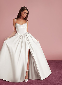 Barbie ♥ Azazie Abiti da Sposa Abito Principessa in Raso Elasticizzato Scollo a Cuore Bianco Diamante image2