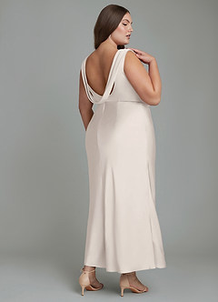 Azazie Kieryn Bridesmaid Dresses White Alabaster Mermaid Pleated Stretch Satin Dress image2