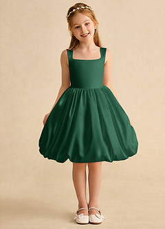 Azazie Nirvana Robe Demoiselle D'honneur Fillette Robe Princesse en Mat Satiné Rayé Vert Foncé image2