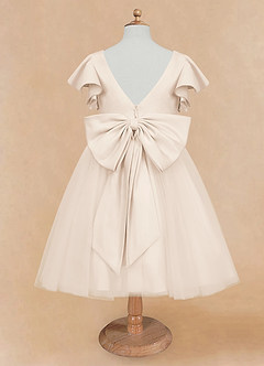 Azazie Kaeya Flower Girl Dresses White Alabaster A-Line Bow Tulle Dress image6