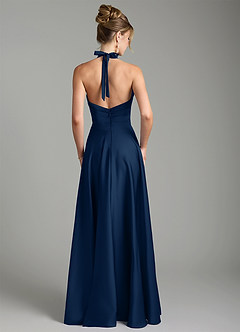 Azazie Tenaya Bridesmaid Dresses Dark Navy A-Line Sweetheart Neckline Stretch Satin Dress image7