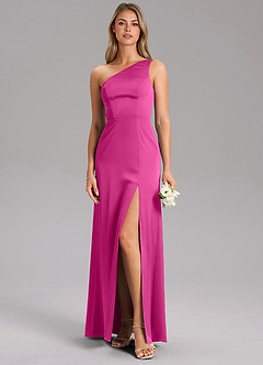 Azazie Phaedra Jurken voor bruidsmeisjes Jurk van Stretch Satijn met A-Lijn One-Shoulder Fuchsia image3