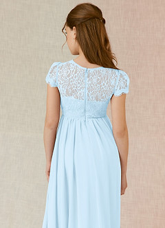 Azazie Delevingne Junior Vestido de Azul Cielo de Gasa de Corte en A con Encaje image5