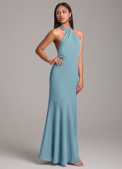 Azazie Lorena Robes de demoiselle d'honneur Robe Sirène en Mousseline de soie Plissée Bleu Maussade image5