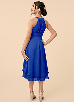 Azazie Linna Junior Royal Blue A-Line Pleated Chiffon Dress image4