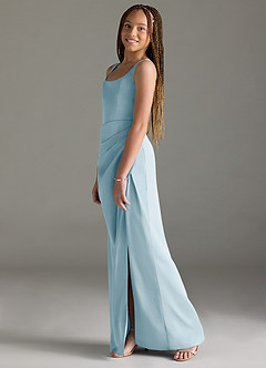 Azazie Mero Junior Sky Blue Mermaid Pleated Stretch Satin Dress image4