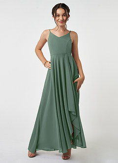 Azazie Collette Junior Eucalyptus A-Line Ruched Chiffon Dress image1