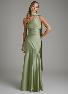 Azazie Amara Bridesmaid Dresses Pistachio Mermaid One Shoulder Stretch Satin Dress image3
