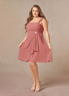 Azazie Olivia Mère de la mariée Robes Robe Trapèze en Mousseline de soie Encolure carrée plissée Antique Rose image10