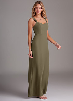 Azazie Denice Bridesmaid Dresses Willow Green Sheath Pleated Chiffon Dress image5
