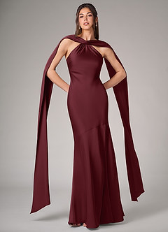 Azazie Kinsley Vestidos de damas de honor Vestido de Cabernet de Satén Elástico de Corte Sirena con Corte Lateral image1
