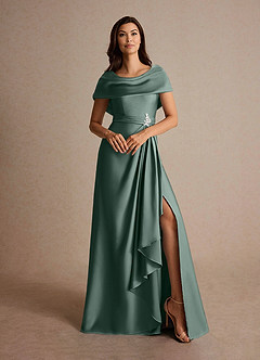 Azazie Branford Mother of the Bride Dresses Sea Moss A-Line Pleated Stretch Satin Dress image7