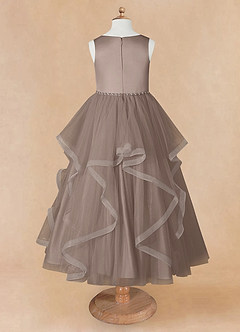 Azazie Sofia Flower Girl Dresses Taupe A-Line Beaded Tulle Dress image9