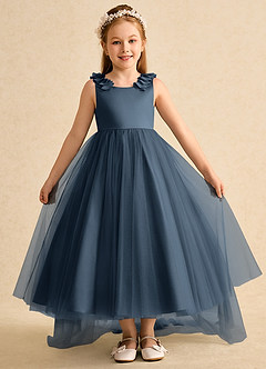 Azazie Lorita Robe Demoiselle D'honneur Fillette Robe Trapèze en Tulle Perlé Neptune image2