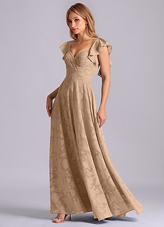 Azazie Leilani 신부 들러리 드레스 A라인 스윗하트 네크라인 플로럴 번아웃 바닥 길이 드레스 image4