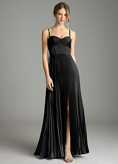 Azazie Akiko Bridesmaid Dresses Black A-Line Sweetheart Neckline Stretch Satin Dress image3