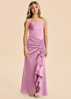 Azazie Rosalia Junior Robe Fourreau en Satin extensible Plissé Rose Bonbon image6
