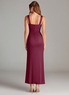 Azazie Denice Bridesmaid Dresses Mulberry Sheath Pleated Stretch Satin Dress image2