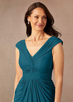 Azazie Lisolette Mother of the Bride Dresses Ink Blue Sheath Pleated Mesh Dress image7