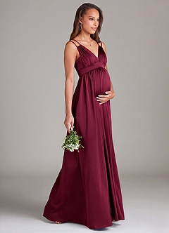 Azazie Emree Maternity Bridesmaid Dresses A-Line Stretch Satin Floor-Length Dress with Pockets image4