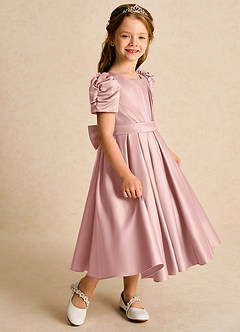 Azazie Miriam Flower Girl Dresses Rose Gold Ball-Gown Pleated Matte Satin Dress image6