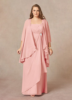 Azazie Weisz Kleider für die Brautmutter A-Linie Quadratischer Ausschnitt Gefaltet Chiffon Kleid Rosettenrosa image7