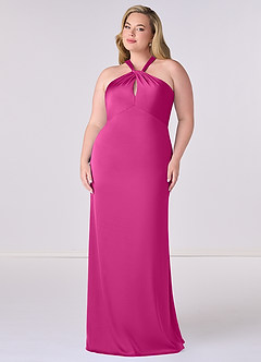Barbie ♥ Azazie Bridesmaid Dresses Fuchsia Sheath Stretch Satin Dress image7