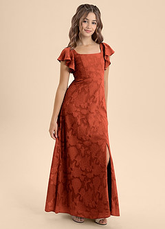 Azazie Bondi Junior Vestido de Castaño de Devorado Floral de Corte en A con Lazo image6