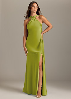 Azazie Kinsley Brautjungfernkleider Meerjungfrau-Linie Seitliche Cut-Outs Stretch-Satin Kleid Zitronengras image1