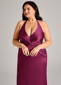 Azazie Valerie Bridesmaid Dresses Red Plum Mermaid Pleated Stretch Satin Dress image13