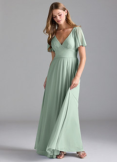 Azazie Kimber Bridesmaid Dresses Agave A-Line with Pockets Mesh Dress image4