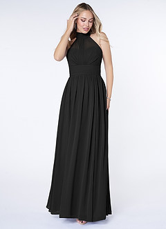 Azazie Iman Bridesmaid Dresses Black A-Line A-Line Ruched Chiffon Dress image8