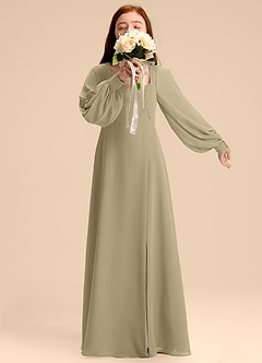 Azazie Bondi Junior Robe Trapèze en Mousseline de soie Blouson Vert Mousse image1
