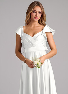 Azazie Leilani Bridesmaid Dresses White A-Line Ruched Stretch Satin Dress image5