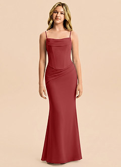 Azazie Sorrel Junior Rust Mermaid Pleated Chiffon Dress image5