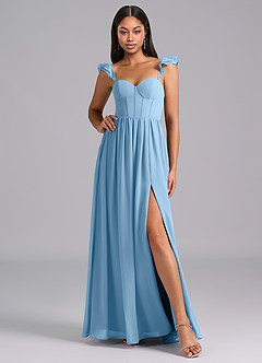 Azazie Denisse Bridesmaid Dresses Steel Blue A-Line Ruched Chiffon Dress image5