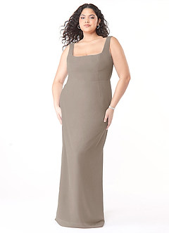 Azazie Flori Brautjungfernkleider Etui Rechteckiger Ausschnitt Chiffon Kleid Taupe image9