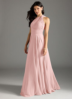 Azazie Charlize Bridesmaid Dresses Powder Pink A-Line One Shoulder Chiffon Dress image4