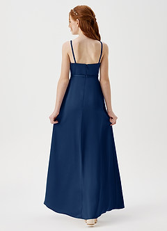 Azazie Kaylee Junior Robe Trapèze en Satin extensible avec ceinture Bleu Marine Foncé image2