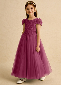 Azazie Puff Robe Demoiselle D'honneur Fillette Robe Princesse en Tulle Dentelle Mûre image2