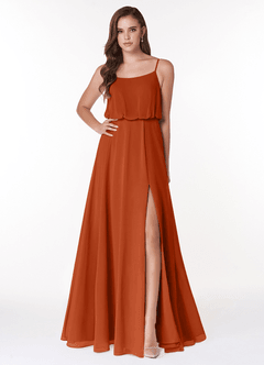 Azazie Lupe Bridesmaid Dresses Burnt Orange A-Line Scoop Blouson Chiffon Dress image1