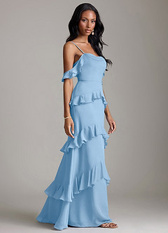 Azazie Chayla Final Sale Powder Blue Sheath Off the Shoulder Chiffon Dress image6