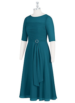 Azazie Naomi Mother of the Bride Dresses Ink Blue A-Line Boatneck Pleated Chiffon Dress image9