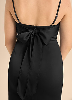 Azazie Mai Junior Black Sheath Sweetheart Neckline Stretch Satin Dress image6
