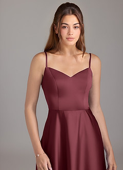 Azazie Marley Brautjungfernkleider Wandelbar A-Linie Schulterfrei Stretch-Satin Kleid Merlot image2