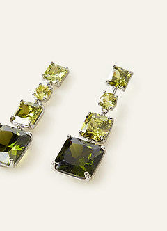 front Square Gemstone Drop Earrings
