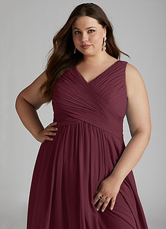 Azazie Flora Brautjungfernkleider A-Linie Plissee Chiffon Kleid Cabernetrot image15