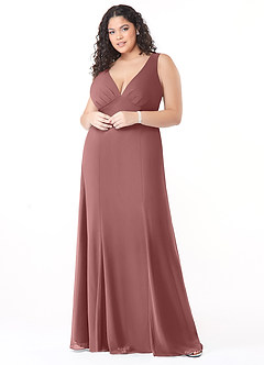 Azazie Christiana Bridesmaid Dresses Desert Rose A-Line V-Neck Pleated Chiffon Dress image7
