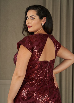 Azazie Korinna Kleider für die Brautmutter Meerjungfrau-Linie Pailletten Kleid Cabernetrot image10